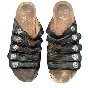 Dansko W  Sz 40 Janie Slide Adjustable Straps Comfort Black Sandals‎